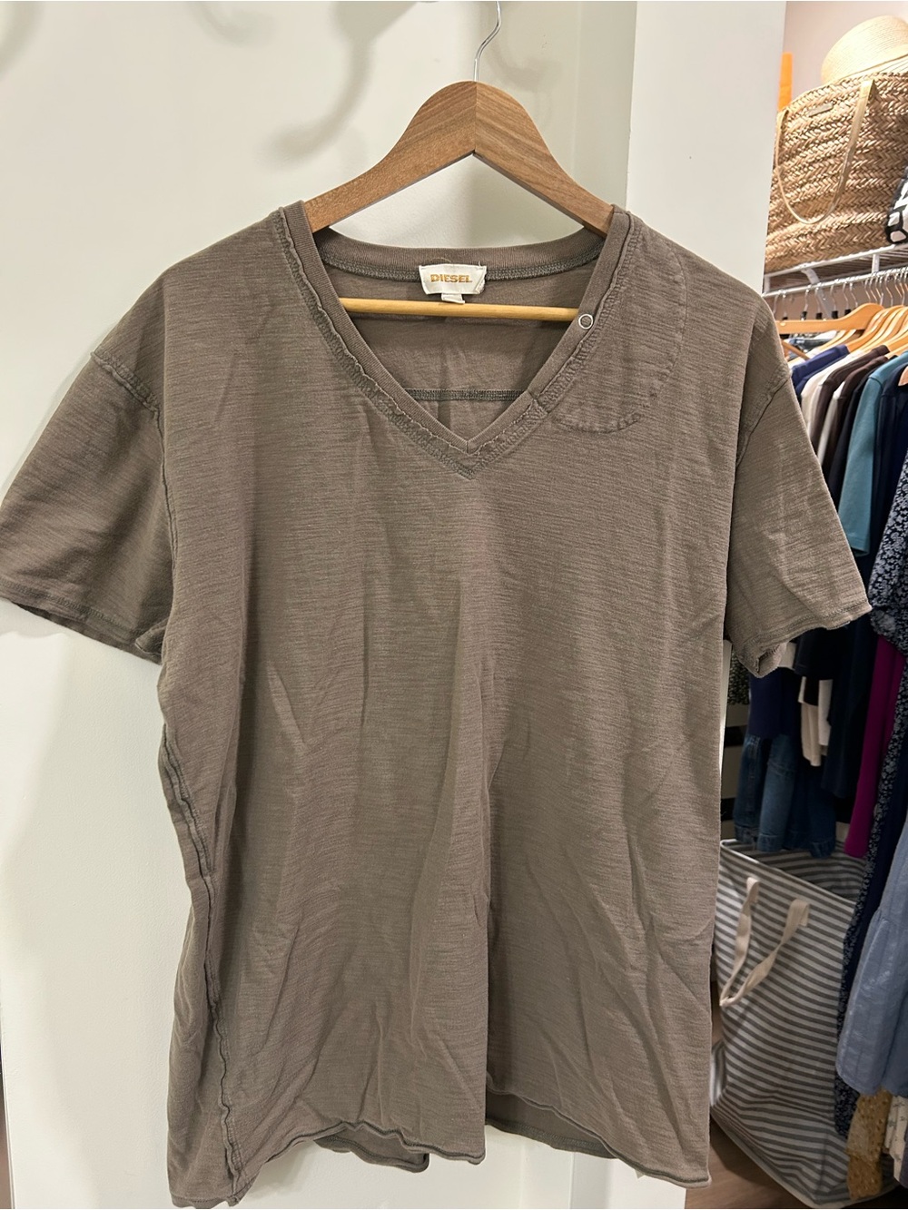 Diesel Men's Short-Sleeve V-Neck Tee in Taupe Gray